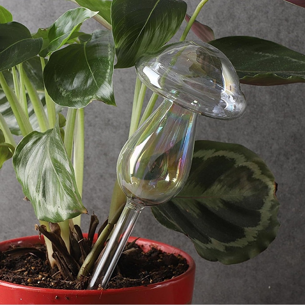 Iridescent Glass Mushroom Plant Watering Stake